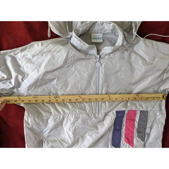 Vintage Adidas Windbreaker Track Jacket Trefoil Gray Women's Large 80s 90s Hood - Picture 7 of 11